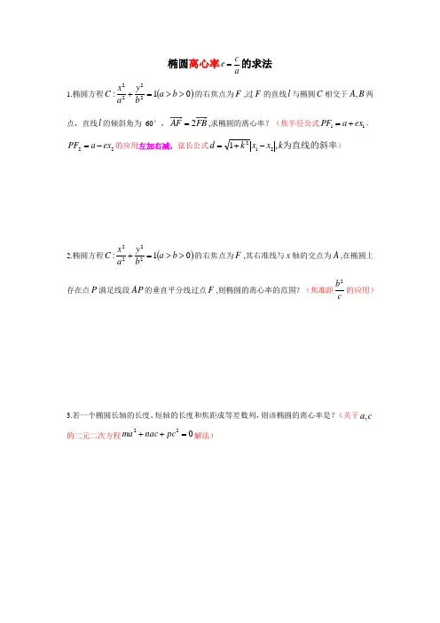 椭圆常见结论求解离心率