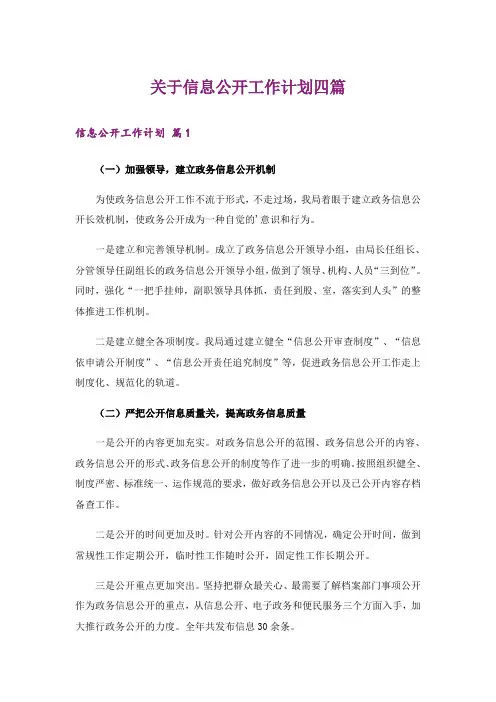 关于信息公开工作计划四篇
