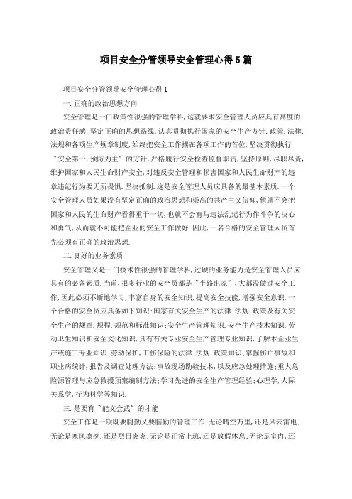 项目安全分管领导安全管理心得5篇