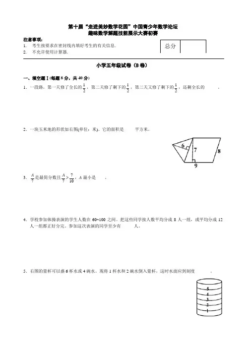 五年级走美杯试题(带答案)doc