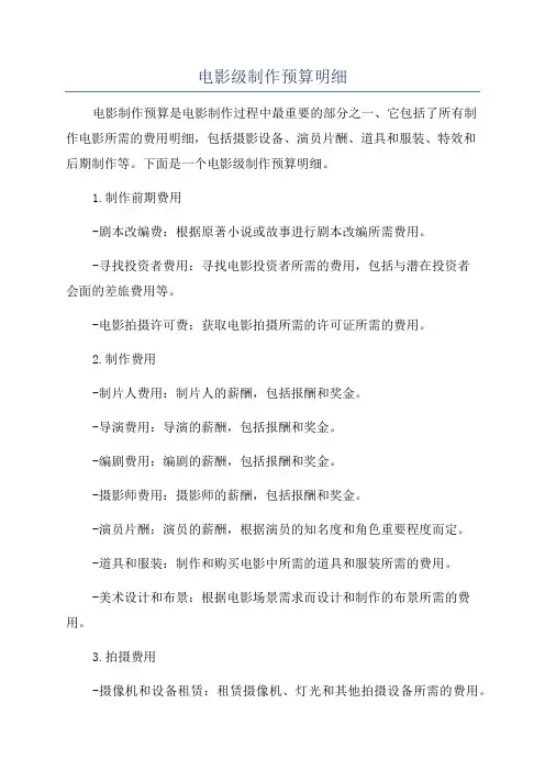 电影级制作预算明细