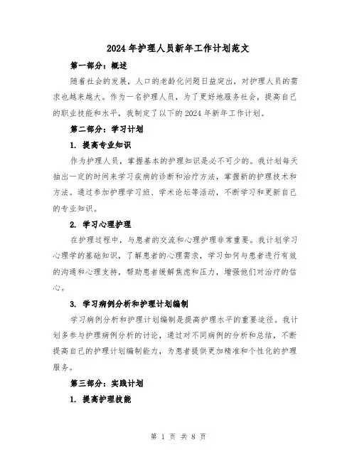 2024年护理人员新年工作计划范文（3篇）