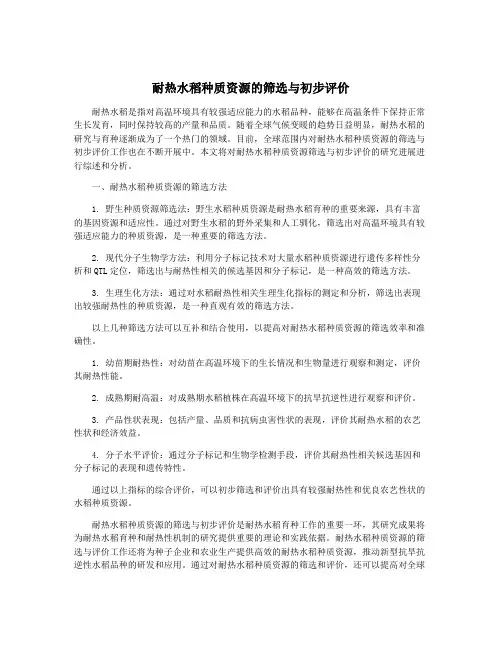 耐热水稻种质资源的筛选与初步评价