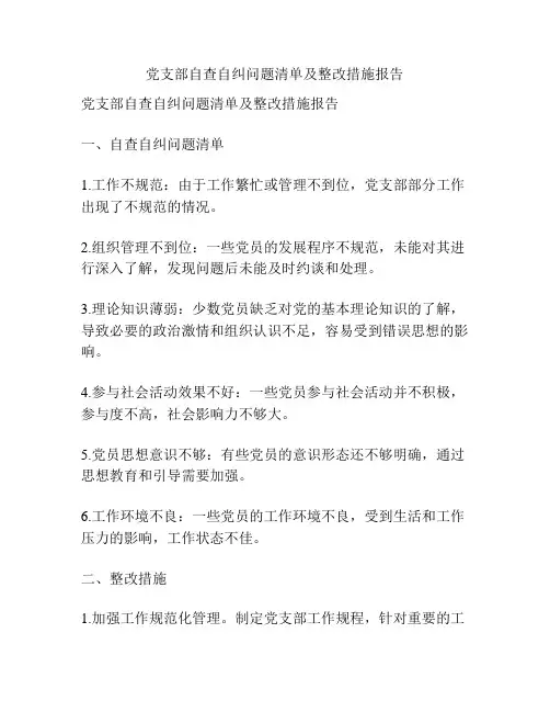 党支部自查自纠问题清单及整改措施报告