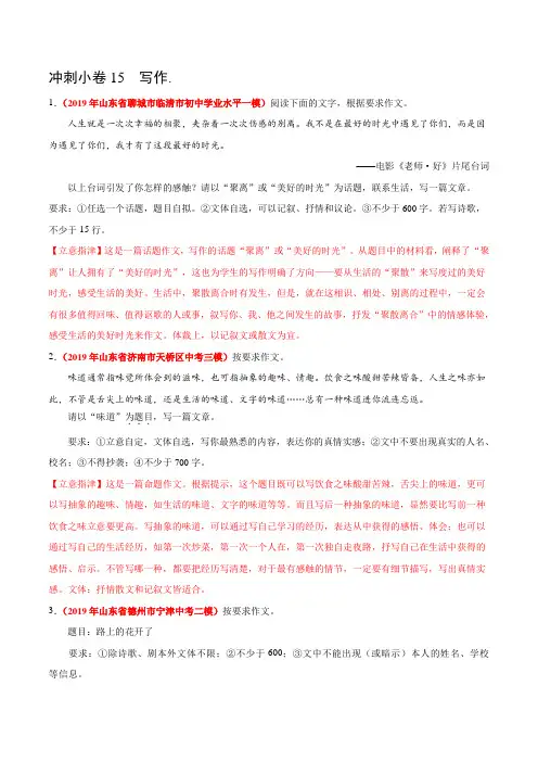 写作-2020年 中考·语文 最新模考 (山东专用)(解析版)