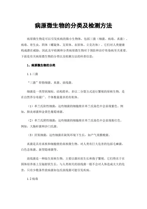 病原微生物的分类及检测方法