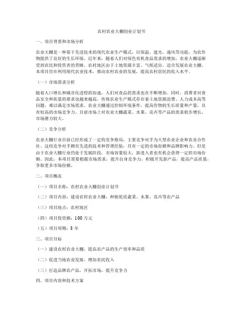 农村农业大棚创业计划书