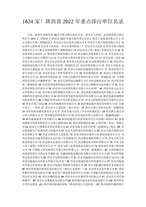 1624家!陕西省2022年重点排污单位名录