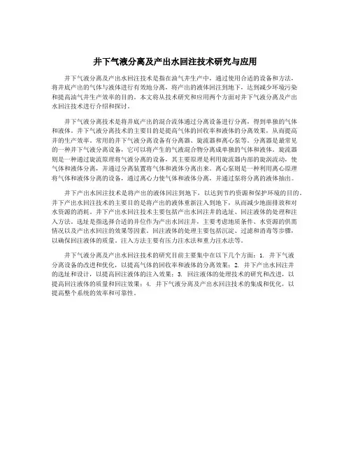 井下气液分离及产出水回注技术研究与应用