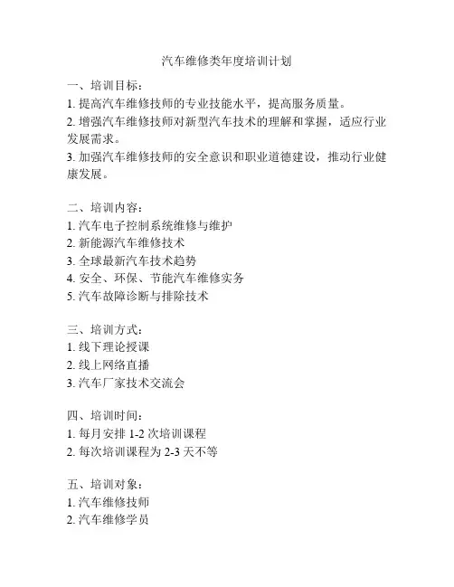 汽车维修类年度培训计划