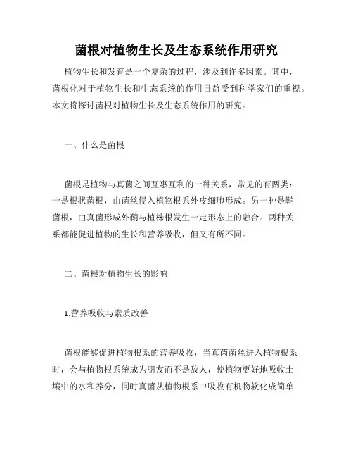 菌根对植物生长及生态系统作用研究