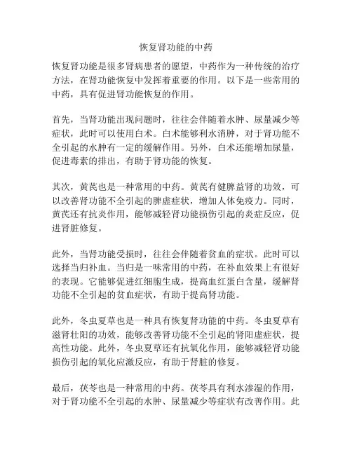 恢复肾功能的中药