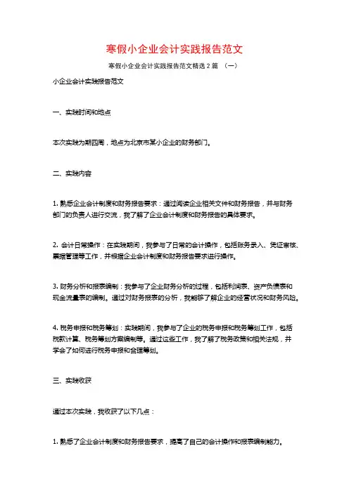 寒假小企业会计实践报告范文2篇