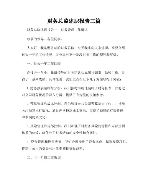 财务总监述职报告三篇