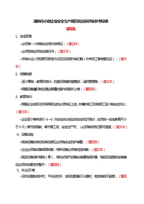 小微企业安全生产规范化达标参考标准(解读)