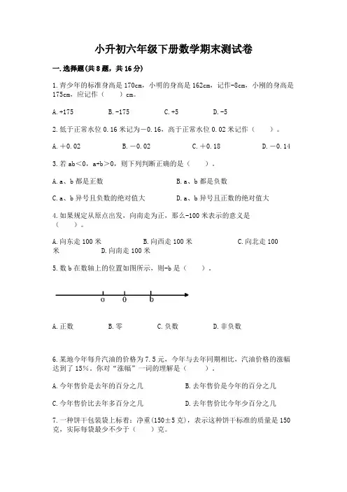 小升初六年级下册数学期末测试卷【培优a卷】