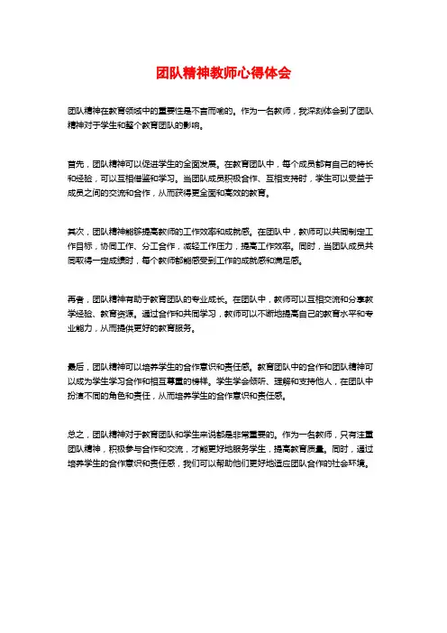 团队精神教师心得体会