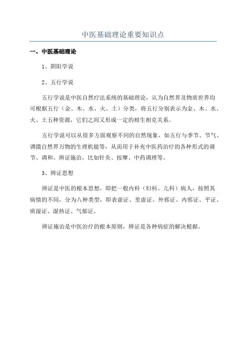 中医基础理论重要知识点