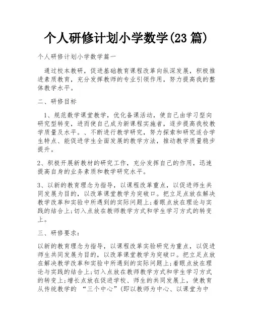 个人研修计划小学数学(23篇)