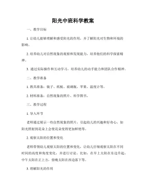 阳光中班科学教案