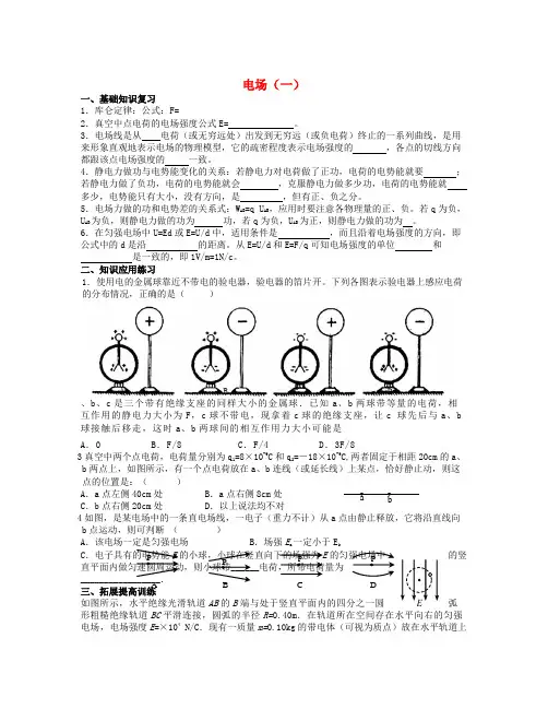 北京市房山区房山中学2022学年高二物理 寒假作业 电场（一）