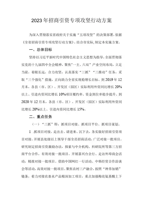 2023年招商引资专项攻坚行动方案