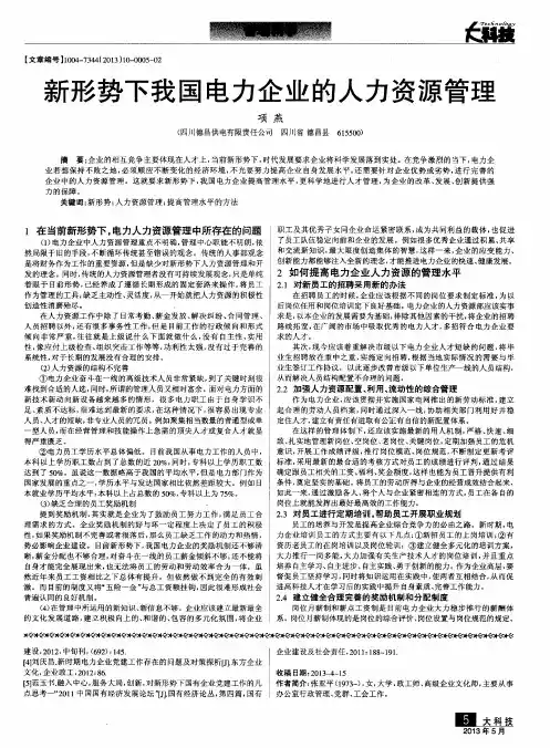 新形势下我国电力企业的人力资源管理