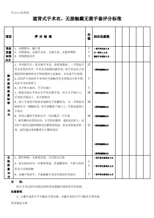 遮背式手术衣、无接触戴无菌手套评分标准汇编