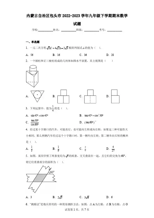 内蒙古自治区包头市2022-2023学年九年级下学期期末数学试题