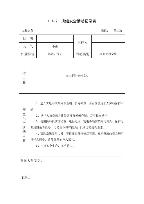 1.4.2  班组安全活动记录表