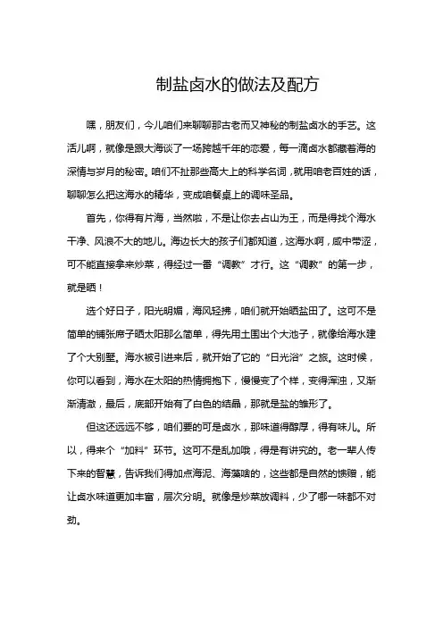 制盐卤水的做法及配方