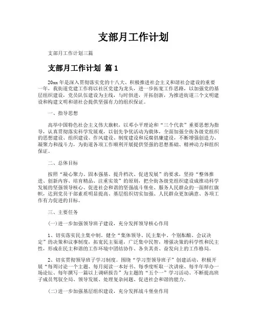 支部月工作计划