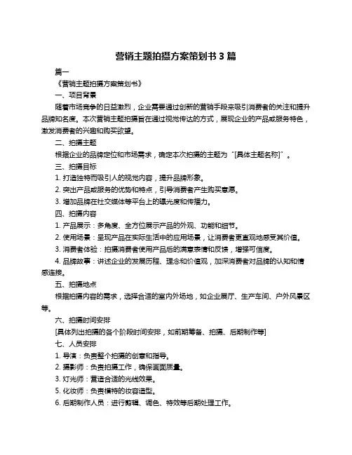 营销主题拍摄方案策划书3篇