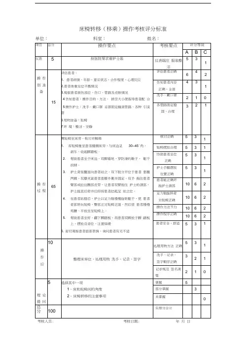 床椅转移操作流程