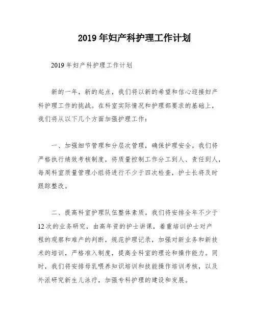 2019年妇产科护理工作计划