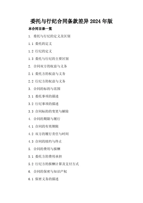 委托与行纪合同条款差异2024年版