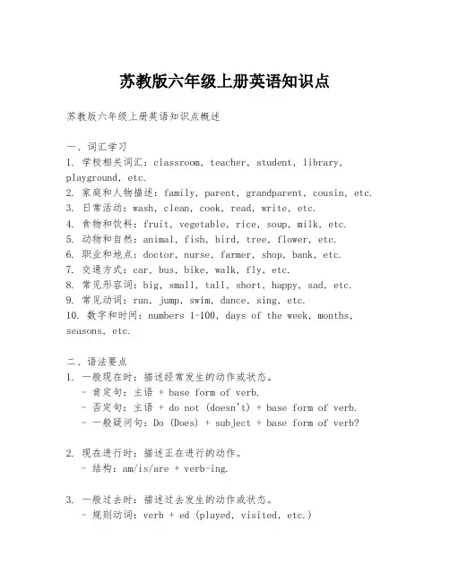 苏教版六年级上册英语知识点