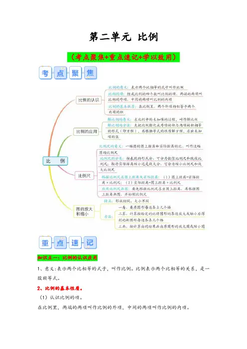 第二单元-比例(考点聚焦 重点速记 学以致用)六年级数学下册(北师大版)