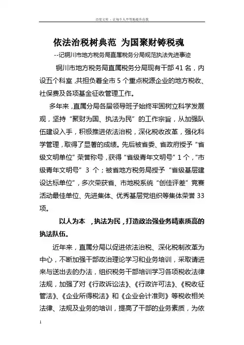 依法治税树典范为国聚财铸税魂(执法先进事迹)