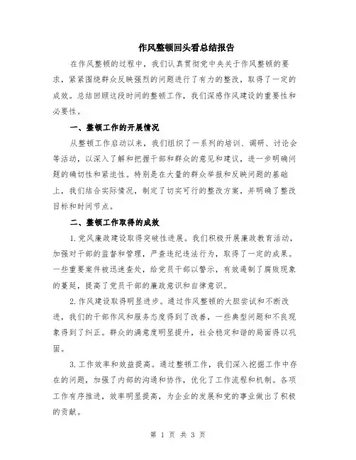 作风整顿回头看总结报告