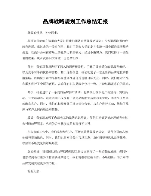 品牌战略规划工作总结汇报