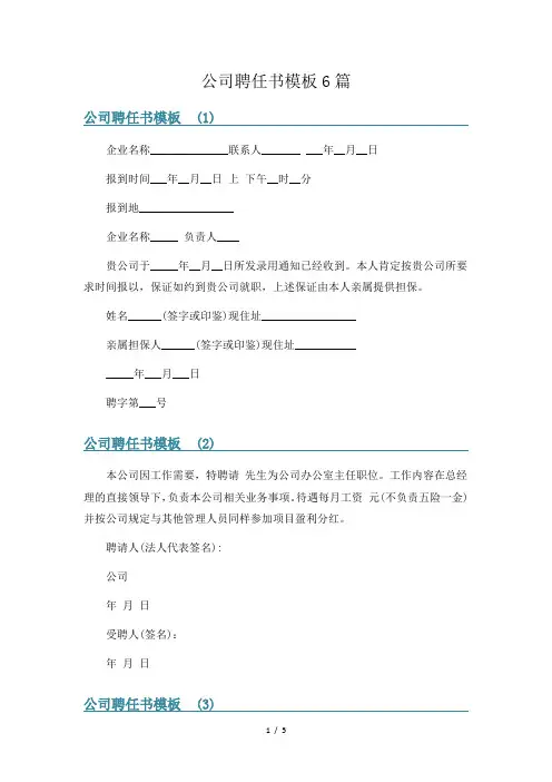 公司聘任书模板6篇