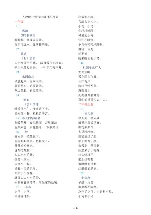 人教版小学语文一到六年级日积月累