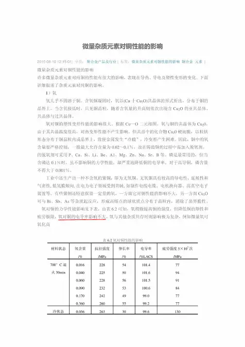 微量杂质元素对铜性能的影响