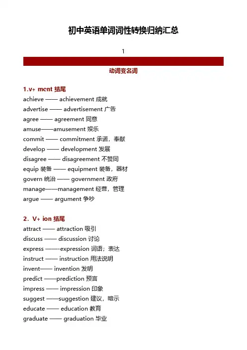 初中英语单词词性转换归纳汇总