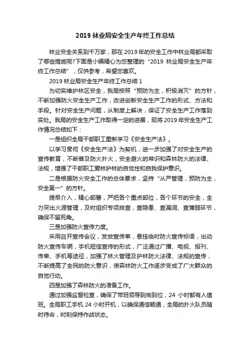 2019林业局安全生产年终工作总结