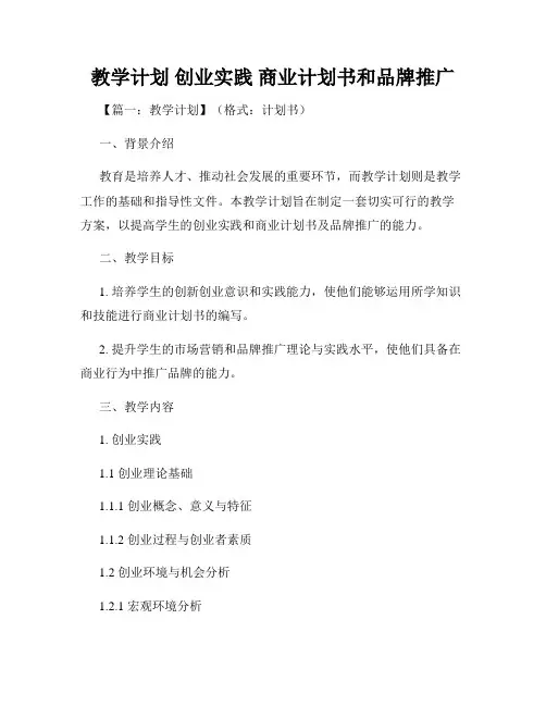 教学计划 创业实践 商业计划书和品牌推广