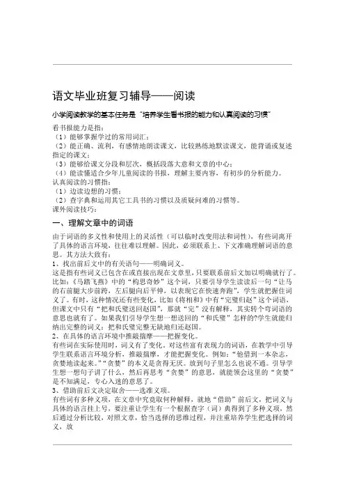小升初六年级下册语文讲义 毕业复习辅导阅读全国通用