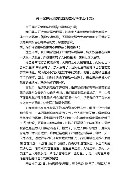 关于保护环境的实践报告心得体会（5篇）