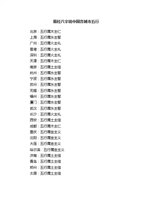 易经八字说中国各城市五行